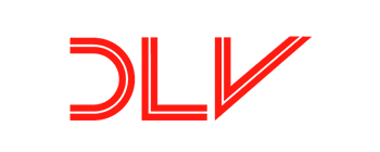 Logo der DLV in roten Buchstaben auf einem weißen Hintergrund.